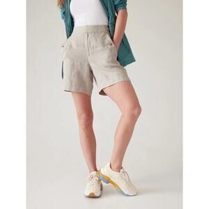 Athleta Voyager Linen Midi Shorts Beige Casual Sz 8 Minimal Travel Neutral Fall